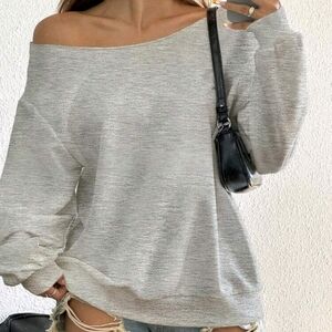 SHEIN Gray Off-the-Shoulder Sweater with Relaxed Fit